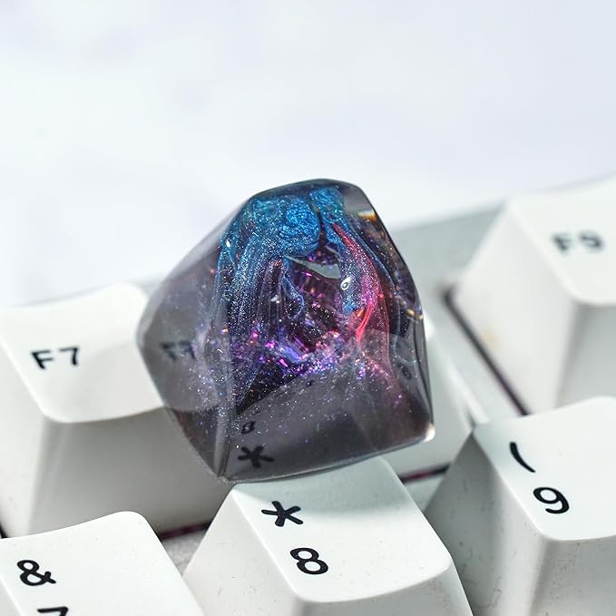 Purple Nebula Pentagon Galaxy Artisan Keycap R1 SA Profile Custom Keycaps 1U ESC Handmade Gaming Resin Key Cap Cherry MX Switch Compatible Mechanical Keyboard Space Lover Gift