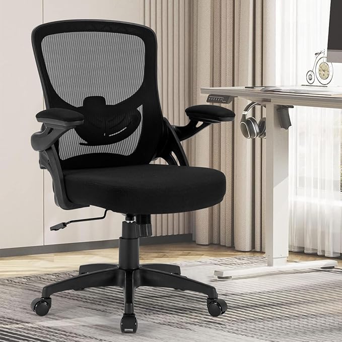 Office Chair Ergonomic, Comfy Desk Chair with Flip up Arms, Mesh Computer Chair with Adjustable Lumbar Support, Home Office Chairs 300 Lbs Capacity