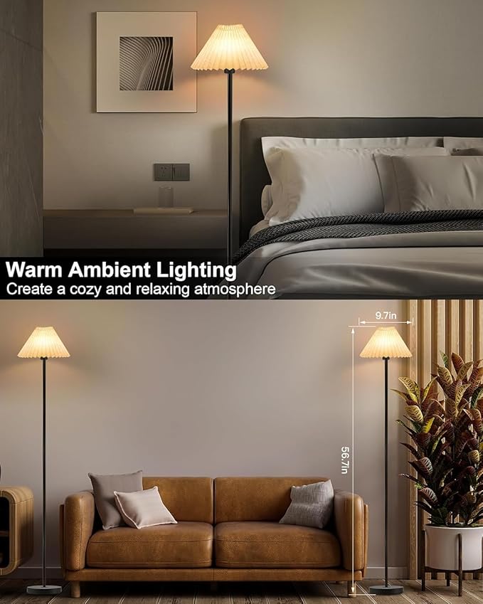 UMEXUS Cordless LED Floor Lamp for Bedroom, Rechargeable, Dimmable RGB, Portable, Modern Pleated Standing Light with Remote & Timer, Small Corner Pole Lamps for Living Room Bedside Home Outdoor Decor