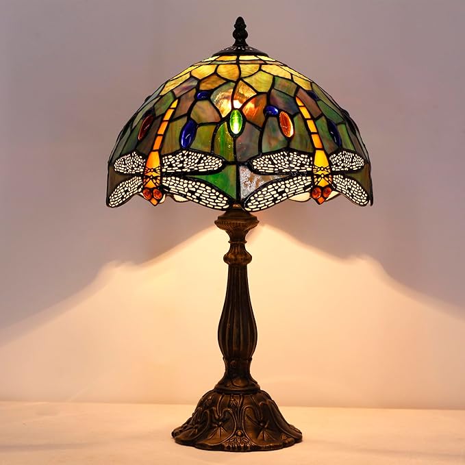 Tiffany Lamp Touch Control Table Lamp Brown Yellow Stained Glass Desk Lamp 12X12X19 Inches Dragonfly Style Reading Light