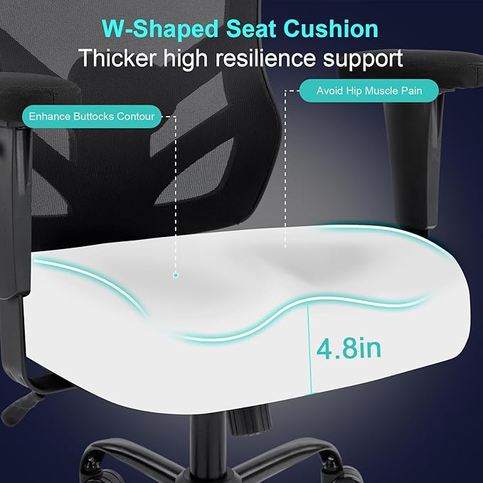 YFO Ergonomic Office Chair, Mesh Computer Desk Chair with Adjustable Back Lumbar Support and Armrests, Comfy Executive Rolling Swivel Task Chair for Home Office, Black