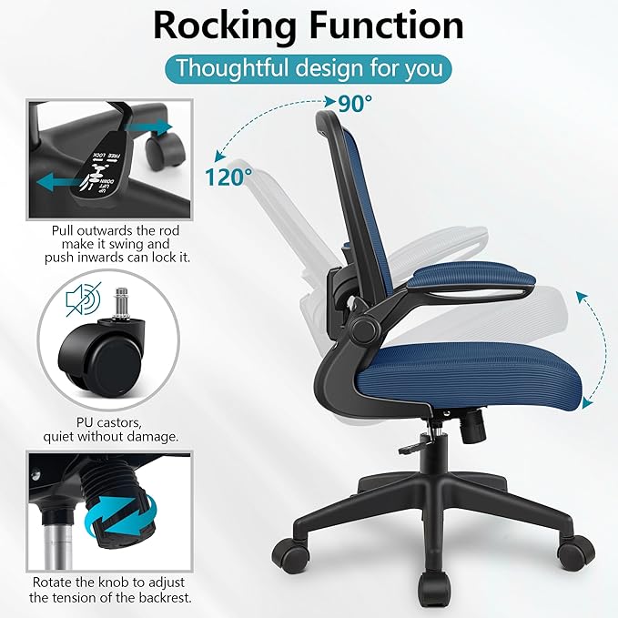 FelixKing Office Chair, Ergonomic Desk Chair Breathable Mesh Chairs Adjustable High Back Lumbar Support Flip-up Armrests, Executive Rolling Swivel Comfy Computer Chairs Home Office Navy