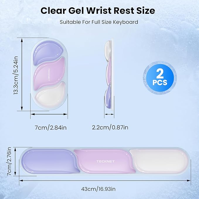 TECKNET Clear Gel Wrist Rest for Computer Keyboard, Ergonomic Gel Keyboard Wrist Rest Set for Typing Pain Relief, Comfortable Silicone Wrist Support Pad for Office/Computer/Laptop/Gaming, Purple