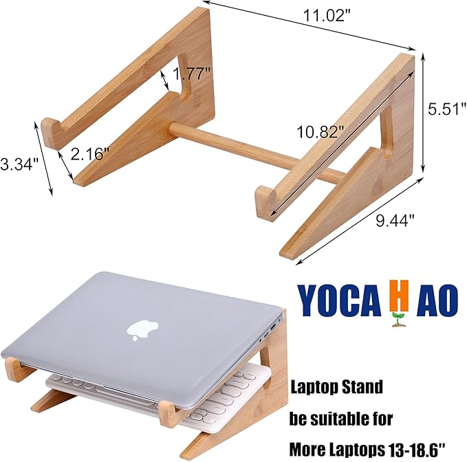 Wooden Laptop Stand Vertical Laptop for 13-18.6in Bamboo Stand for Desk,Laptop Stand Compatible with MacBook Air Pro/Dell XPS/Surface pro/HP/Pixelbook/Lenovo,More Laptops