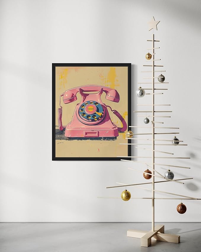 Retro Telephone Pop Art Poster Print, Vintage Retro Wall Art Decor Paintings Classic Artwork for Bedroom Living Room Decorations. 43 (16 x 20 inches, Black Frame)