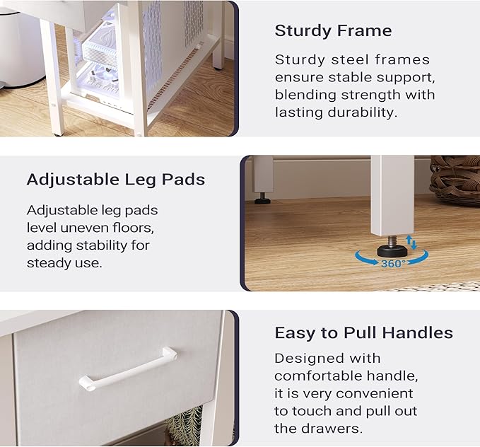 White Computer Desk with Drawers, 42 Inch Home Office Desk Study Writing Table, Gaming Desk with USB Power Outlets, Office Desk with Fabric Drawer, Work Table with Shelf for Bedroom, White