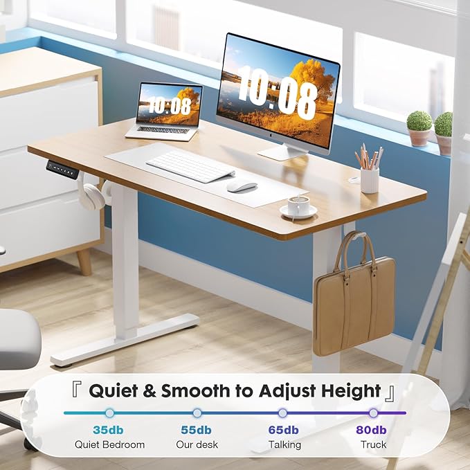 Sweetcrispy Electric Standing Desk Adjustable Height, 55x24 Inch Sit Stand Up Home Office Desks Computer Workstation PC Work Table with 3 Memory Preset Splice Wood Board Metal Frame, Oak
