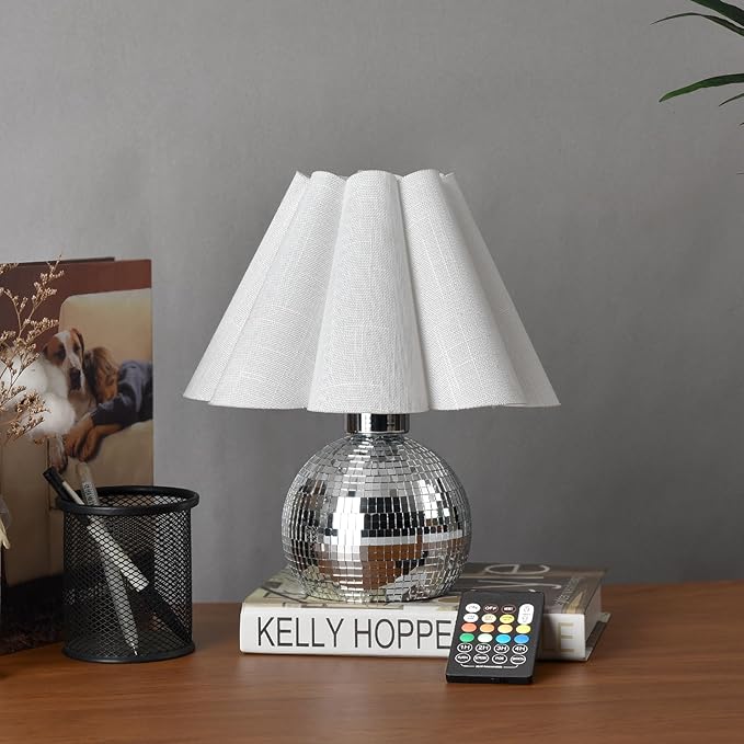 Rechargeable Crodless Small Funky Table Lamp, Battery Operated Remote Control Disco Mini Table Lamps for Bedroom Nightstand, Funky Small Table Lamp for Small Spaces for Kitchen Counter, Bookshelf