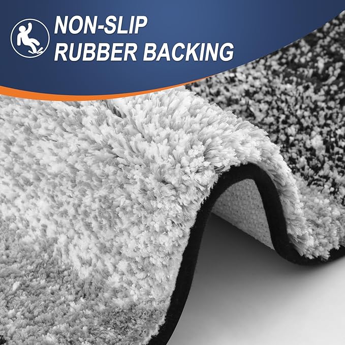 OLANLY Luxury Toilet Rugs U-Shaped 24x20, Extra Soft and Absorbent Microfiber Bathroom Rugs, Non-Slip Plush Shaggy Bath Mat, Machine Wash Dry, Contour Bathroom Mats for Toilet Base, Black