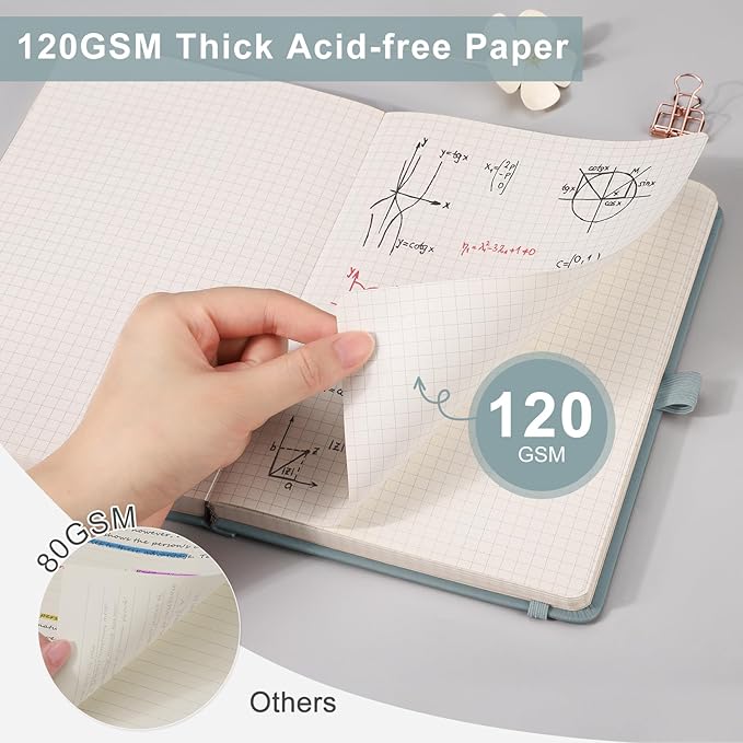EMSHOI Graph Paper Notebook - 256 Pages A5 Graph Notebook/Journal, Hard Cover, 120gsm Thick Paper, Smooth PU Leather, Inner Pocket, 5.75'' × 8.38''-Black
