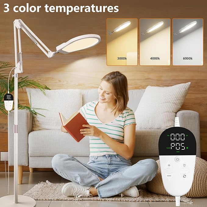 Light Therapy Lamp & Sun Lamp - 5 Adjustable Brightness,10000 Lux Shell Therapy Light Floor Lamp with Controllers/Timer for Living Room, Bedroom, Office