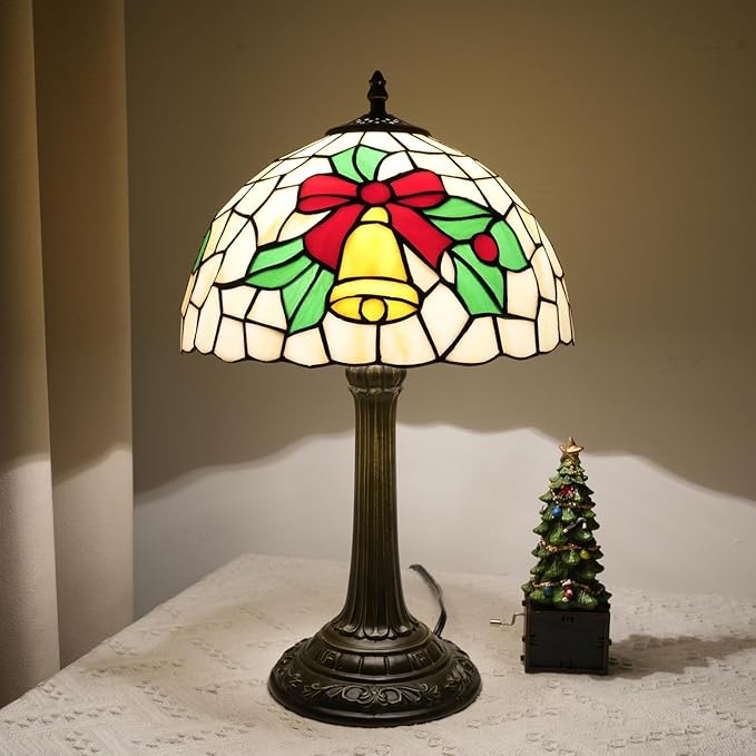 Tiffany Lamp Stained Glass Lamp 12 Inch Yellow Christma Bell Design Warm Color Reading Lamp Suitable for Coffee Shops Dormitories Home Office Deco Tiffany Style Retro Holiday Home Decoration Gift