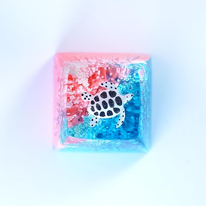 Sea Turtle Artisan Keycap Hot Pink and Blue R1 SA Profile Custom Sea Creatures Keycaps 1U ESC Handmade Gaming Resin Key Cap Cherry MX Switch Compatible Mechanical Keyboard Turtle Lover Gift