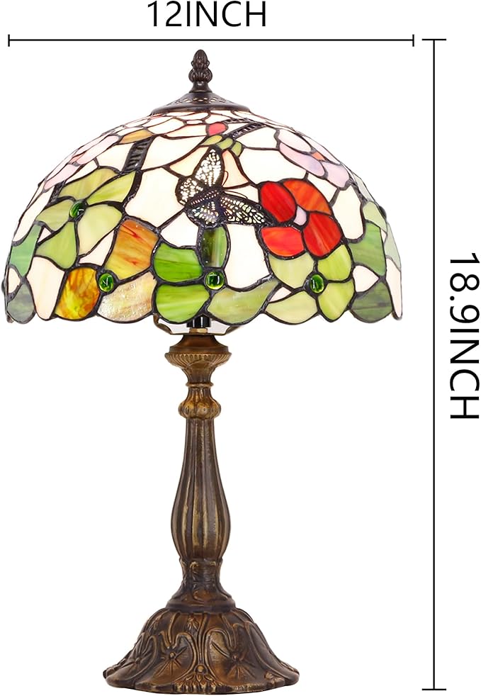 Tiffany Lamp Touch Control Table Lamp Stained Glass Desk Lamp 12X12X19 Inches Butterfly Flower Style Reading Light