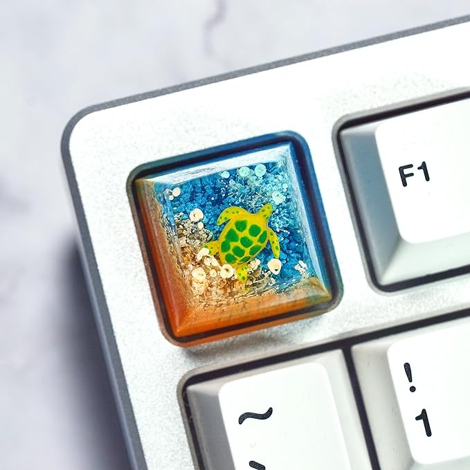 Sea Turtle Artisan Keycap R1 Orange and Blue Ocean Coral SA Profile Custom Sea Creatures Keycaps 1U ESC Handmade Gaming Resin Key Cap Cherry MX Switch Compatible Mechanical Keyboard Turtle Lover Gift