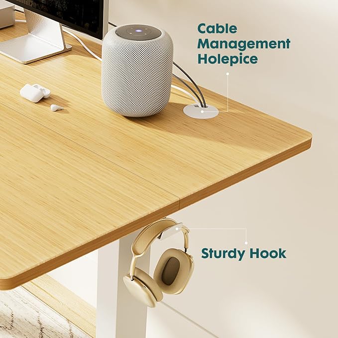 Electric Standing Desk, Adjustable Height Stand up Desk, 40x24 Inches Sit Stand Home Office Desk with Splice Board,Bamboo