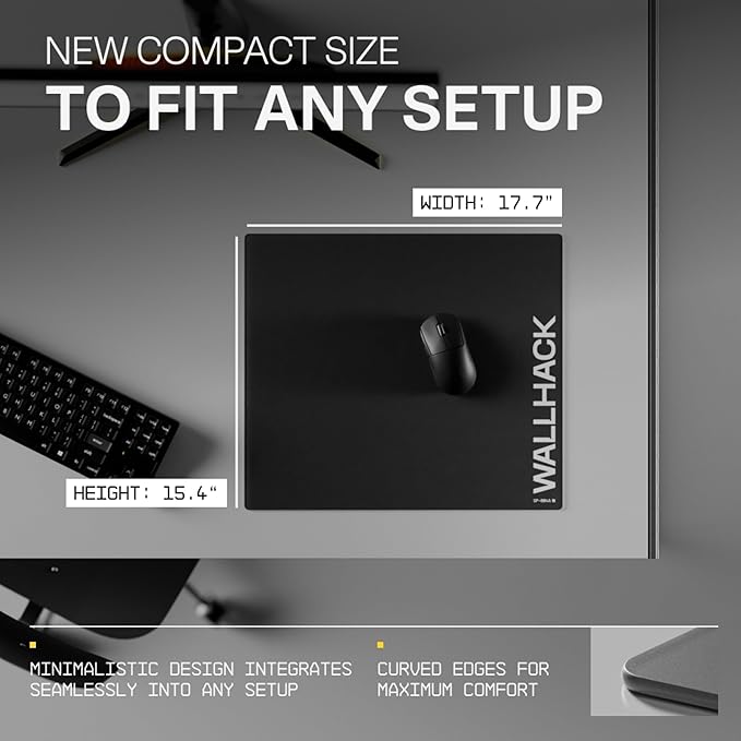 Wallhack SP-004A Black Glass Gaming Mouse Pad – 4th Gen Micro-Etched Surface, Medium Mousepad for Esports, Ultra-Fast Glide with Stopping Power, Tempered Glass, Durable & Portable, 15.4"x17.7" | Black