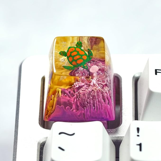 Sea Turtle Artisan Keycap Purple and Yellow Ocean R1 SA Profile Custom Sea Creatures Keycaps 1U ESC Handmade Gaming Resin Key Cap Cherry MX Switch Compatible Mechanical Keyboard Turtle Lover Gift