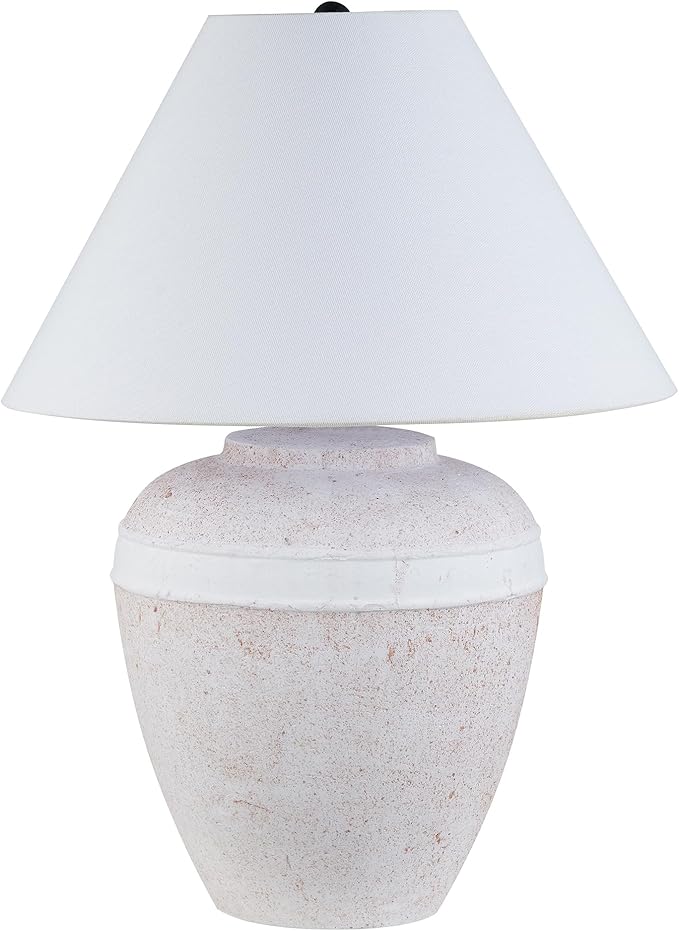 Henn&Hart 22.5'' Modern 1-Light Table Lamp with White Fabric Cone Shade for Living Room, Bedroom, or Office, White