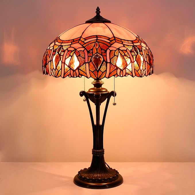Tiffany Table Lamp Pink Jewelry Stained Glass Desk Lamp 16X16X24 Inches Reading Light