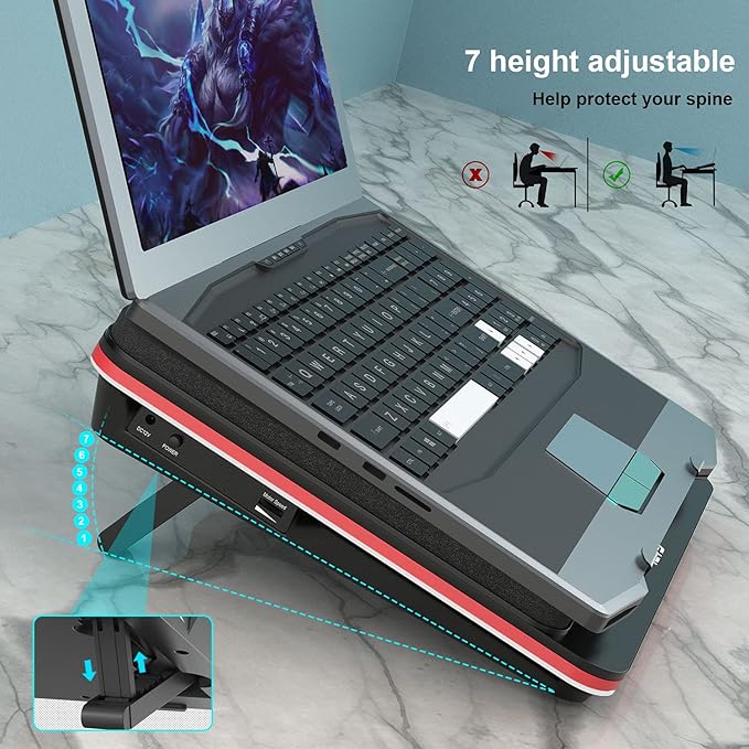 GT500 Powerful Turbo-Fan (4200 RPM) Laptop Cooling Pad with Infinitely Variable Speed,Seal Foam for Rapid Cooling Gaming Laptop,Dust Filter for Protect Laptop,13-17.3inch Laptop Cooler