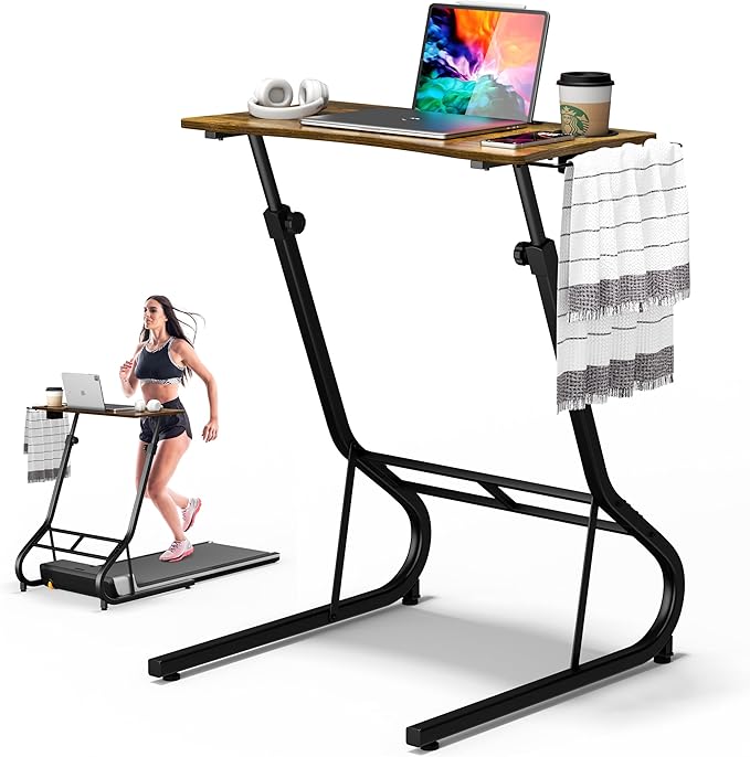 GRLEAF Adjustable Height Standing Desk for Walking Pad Treadmill, Desk for Laptop with Cup Holder, Desk for Bike/Cycling, Used for Bedrooms and Offices (Rustic Brown)
