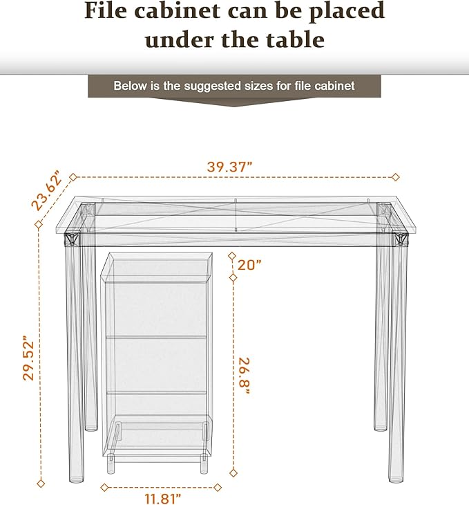 Teraves Computer Desk/Dining Table Office Desk Sturdy Writing Workstation for Home Office (39.37“, Black Oak)