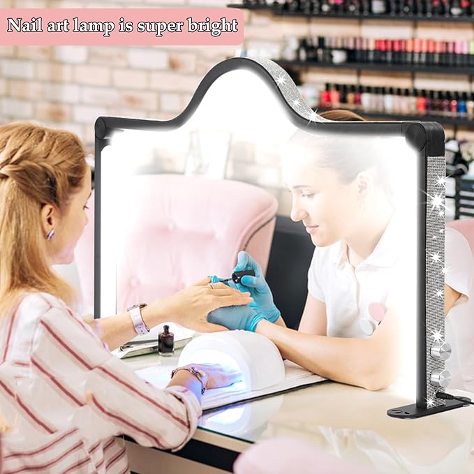 Upgraded Half Moon Light for Desk, Foldable Nail Tech Lamp, Brightness Adjustable LED Nail Light, Lash Lamp for Beauty/Eyelashes/Tattoos/Crafts, White
