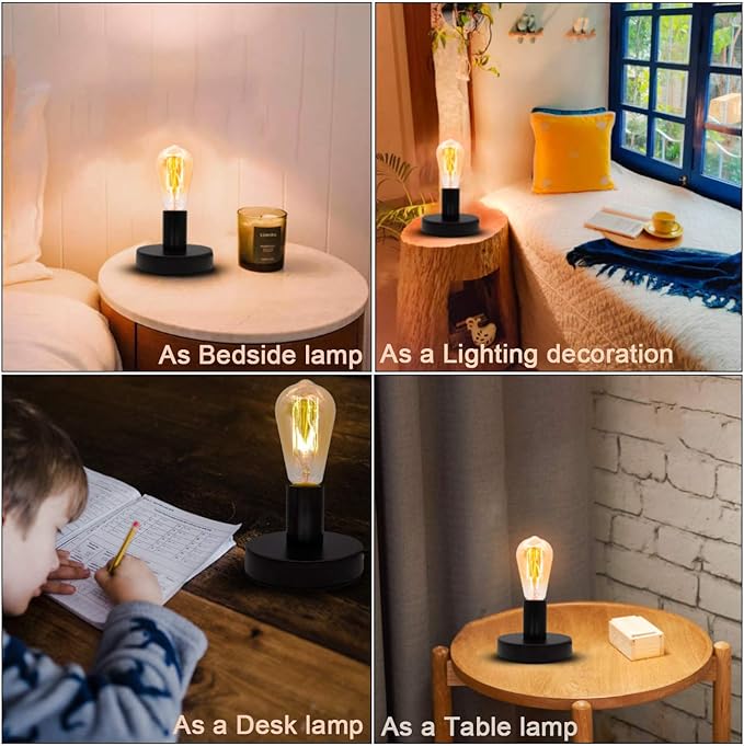 Industrial Table Lamp Base E26/E27 Ceramic Base Holder, Vintage Small Desk Lamp with Plug in Cord On/Off Switch Edison Lamp for Home Lighting Decor (Small)