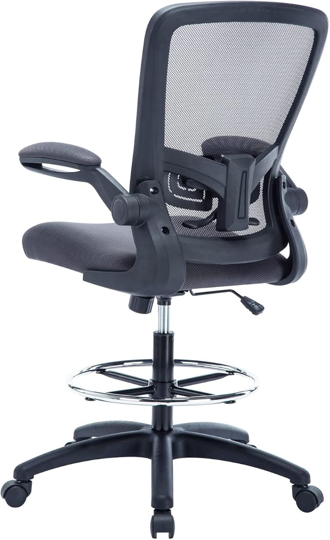 Serena Ergonomic Mesh Drafting Chair - Adjustable, Breathable Mesh, Lumbar Support, Ergonomic and Height Adjustable Flip-Top Office Chair with Foot Ring and Productivity - Gray