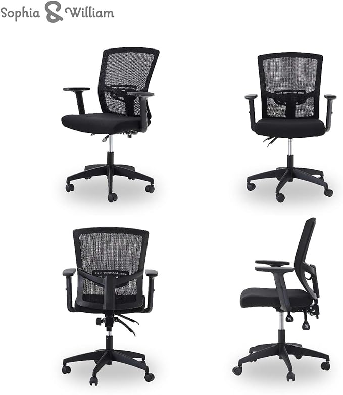 Sophia & William Ergonomic Mesh Office Desk Chair High Back, Modern 360° Swivel Executive Computer Chair with Height Adjustable Armrests, Lumbar Support, Black - 1 Pack, Load Capacity: 300 lbs