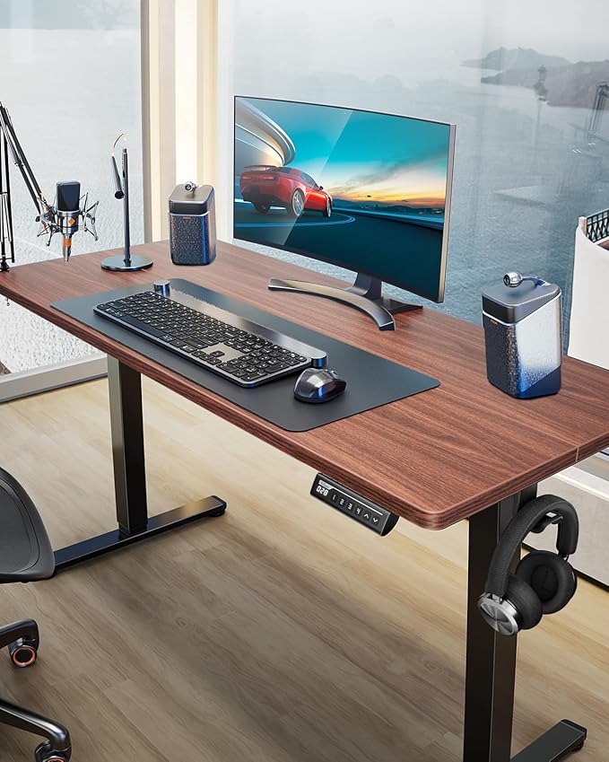 ErGear Height Adjustable Electric Standing Desk, 40 x 24 Inches Sit Stand up Desk, Small Memory Computer Home Office Desk with Two-Piece Desktop (Walnut)