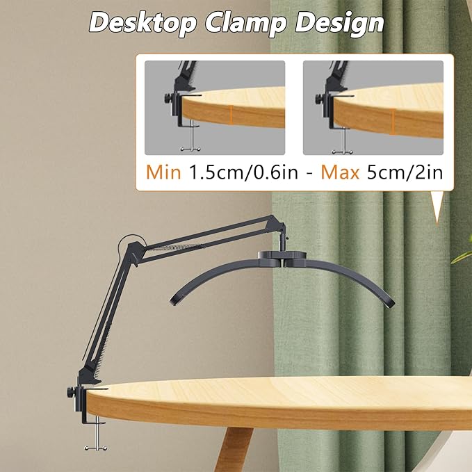 Half Moon Light for Nail Desk, 2-in-1 Foldable Half Moon Desk Lamp, Arch Nail Tech Light with 3 Color Modes & 10 Brightness for Eyelash Beauty, Tattoo, 3000K-6500K - Black