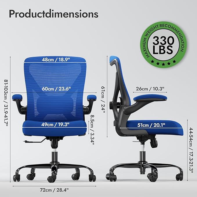 Ergonomic Office Chair - X-Shaped Computer Desk Chair Comfy, Gaming Chair, Office Chair with Lumbar Support, Mesh Office Chairs, Desk Chair for Long Hours(Black Blue)