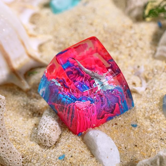 Hammerhead Shark in Pink Blue Ocean Artisan Keycap R1 SA Profile Custom Sea Creatures Keycaps 1U ESC Handmade Gaming Resin Key Cap Cherry MX Switch Compatible Mechanical Keyboard Sea Lover Gift