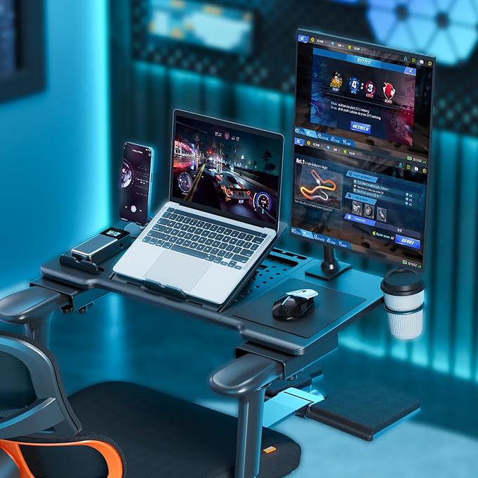 Newtral Home Office Laptop Desk for Armchairs, Adjustable Laptop Table Tray for Working, Gaming, Reading, Writing, and Eating (Black, Enhanced)