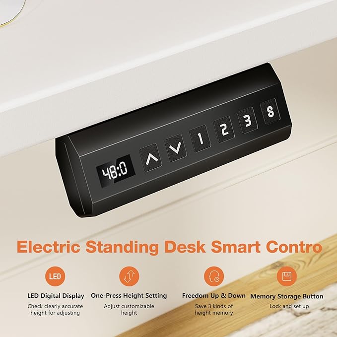 Sweetcrispy Electric Adjustable Height Standing Desk - 55 x 24 inch Sit to Stand Up Desk with Splice Board, Rising Home Office Computer Table with 2 Hook and Wire Hole for Work