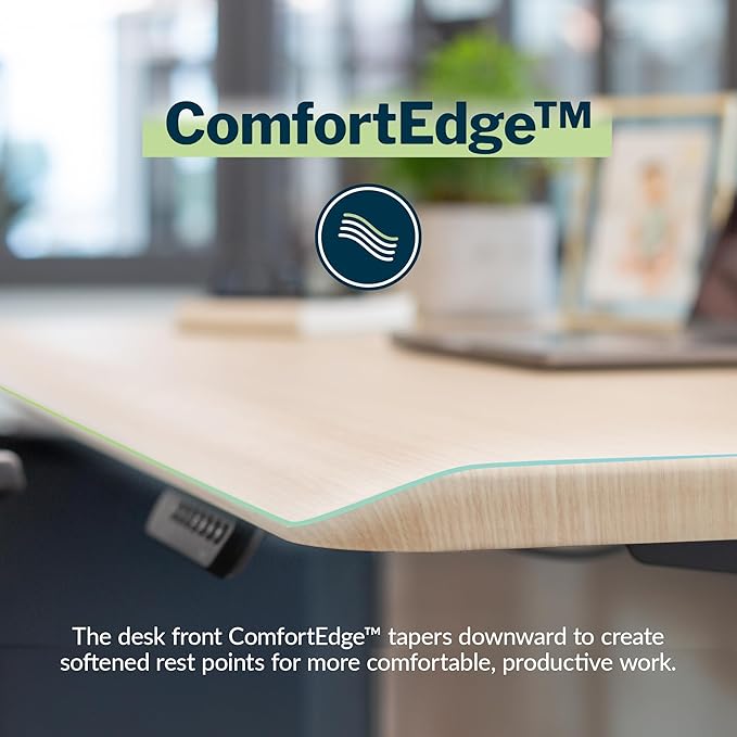 Vari ComfortEdge 48x30 Inch Adjustable Electric Standing Desk – Sit Stand VariDesk with Memory Presets, Sloped Edge, 220 LB Capacity + Tool-Free Assembly (Light Wood)