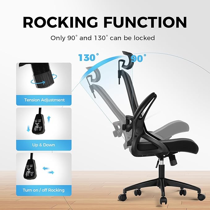 MAISON ARTS Ergonomic Office Desk Chair, Breathable Mesh Computer Chair with Adjustable Lumbar Support, Headrest and Flip up Armrests, Comfortable Task/Executive Chair for Home Office