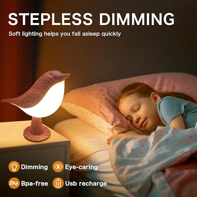 VViN 2 in 1 Small Desk Lamp, Bird Cordless Table Lamp with 3 Color Temperature Dimmer and Touch Sensor - Rechargeable Battery Night Light for Kids, Bedroom, Bedside, and Outdoor Use