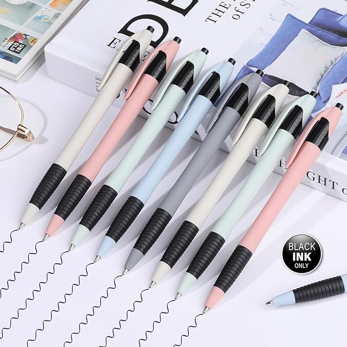 Pens Bulk, 60Pack Morandi Gripped Slimster Bulk Ballpoint Smooth Writing No Smear, Black Ink 1.0mm, Wholesale Click Retractable Server Pens, School Office Supplies