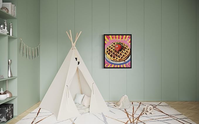 Waffle Pop Art Poster Print, Vintage Retro Wall Art Decor Paintings Classic Artwork for Bedroom Living Room Decorations. 43 (Waffle, 11 x 14 inches, Black Frame)