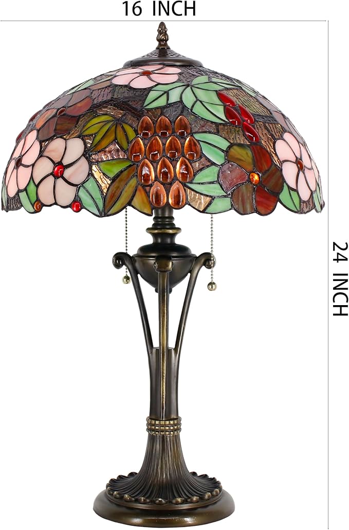 Tiffany Table Lamp Purple Red Stained Glass Desk Lamp 16X16X24 Inches Grape Style Reading Light