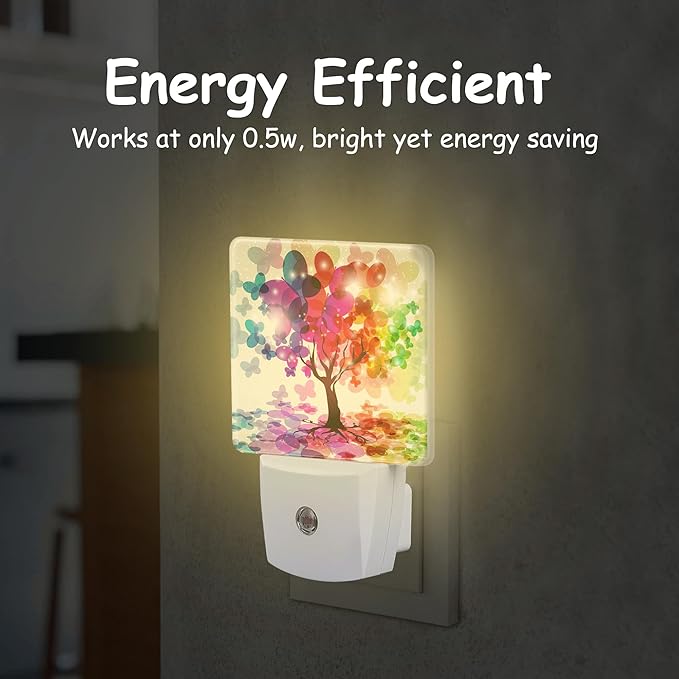 Rainbow Butterfly Leaves on Tree Night Light for Kids Girls Boys,Abstract Colorful Tree LED Night Light Plug into Wall with Dusk to Dawn Sensor for Room Decor,Hallway,Kitchen,Bathroom,Nursery,Stairs