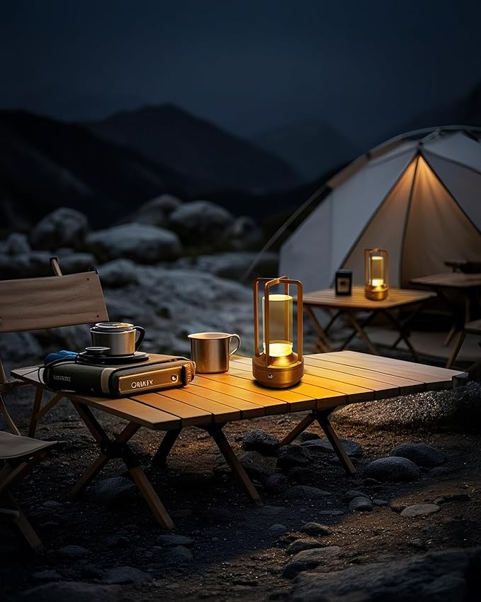Set of 2 Cordless Table Lamps, LED Rechargeable Battery Operated Desk Lamps with 3 Color Stepless Dimmable, Small Light Portable for Outdoor Patio Bar Restaurants Bedroom Bedside (Gold)