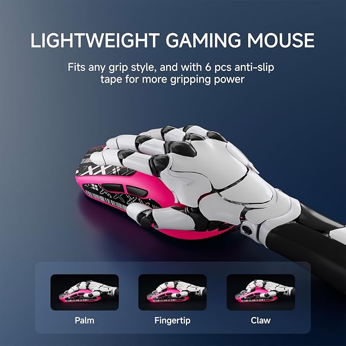 X23Pro Wireless Gaming Mouse, 59g Ultra-Lightweight, 800mAh Rechargeable Mouse, PAW3311 Sensor, 12000 DPI, Tri-Mode Wireless Mouses with 6 Programmable Buttons, Grip Tape, for PC/Mac, Pink