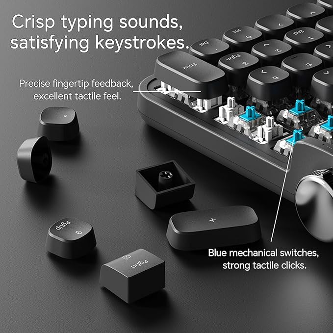 Retro Typewriter Mechanical Keyboard with Tablet Stand, 100 Keys LED Backlit, ABS+PBT Keycaps, Wired/Bluetooth, Blue Switch, Compatible with Windows/Mac/iOS/Android (Black)