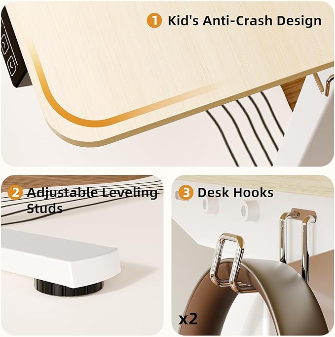 ERGOMAKER Electric Standing Desk, 31.5" x 23.6" Height Adjustable Sit Stand Desk with Splice Board for Home Office, Computer Desk Memory Preset (White Frame, Gold Oak Desktop)