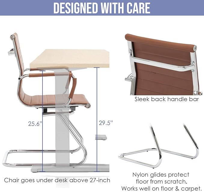 Wahson Office Guest Chairs Set of 6, Leather Reception Chairs, Mid Back Waiting Room Chair, Conference Chairs with Sled Base, Desk Chair No Wheels for Meeting/Lobby/Restroom, Coffee