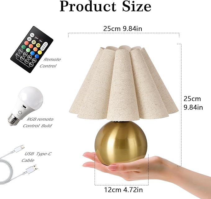 Rechargeable Crodless Small Table Lamp, Battery Operated Remote Control Gold Mini Table Lamps for Bedroom Nightstand, Cute Small Table Lamp for Small Spaces for Kitchen Counter, Bookshelf